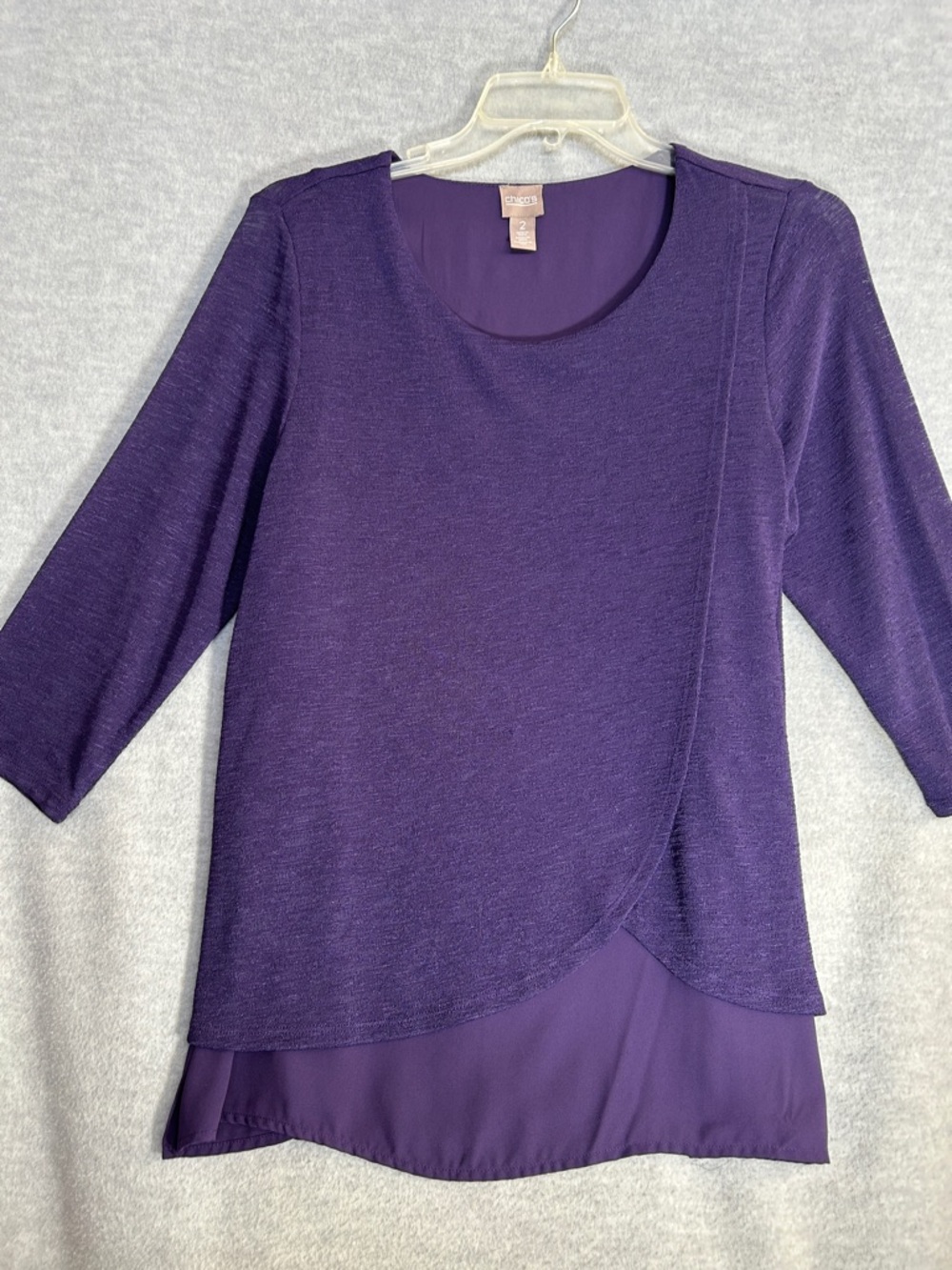CHICO’S TRAVELERS Sheer Overlay Lined Sheer Sleeves Tulip Style Packable Stretch